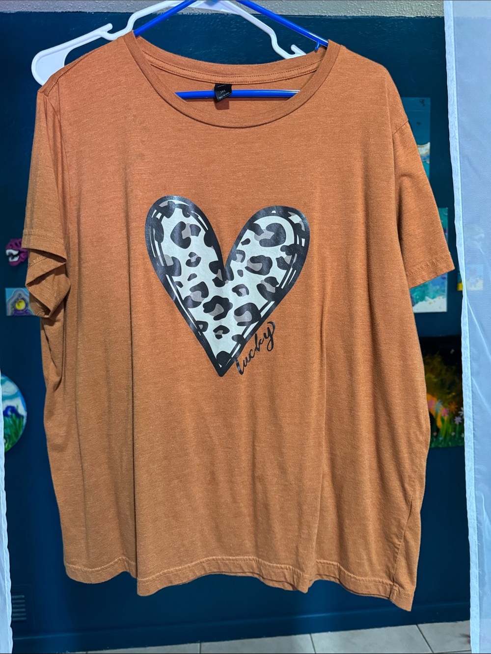 Rust Orange Tee with Leopard Heart Graphic